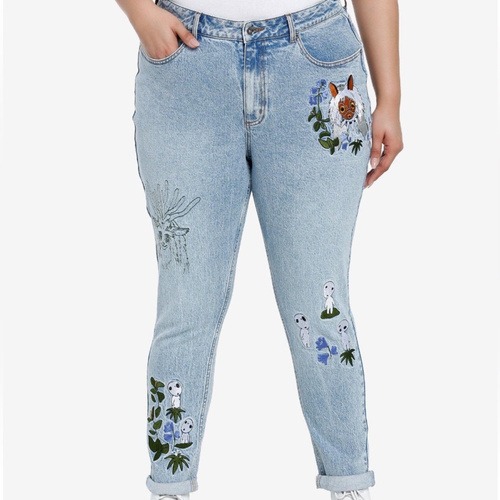 Studio Ghibli Princess Mononoke Embroidered Mom Jeans Plus Size Hot Topic